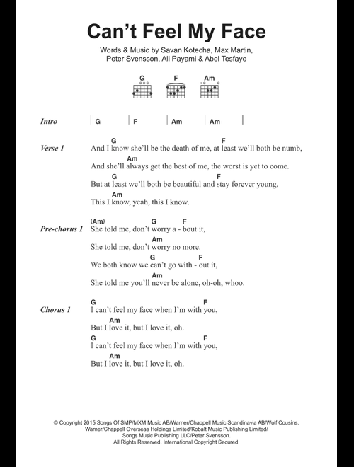 Can't Feel My Face - The Weeknd (Guitar Chords-Lyrics)