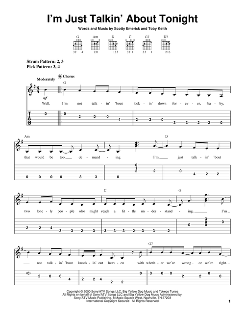 I'm Just Talkin' About Tonight - Toby Keith (Easy Guitar with TAB)