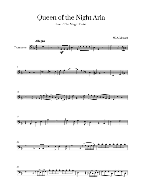 W. A. Mozart - Queen of the Night Aria for Trombone Solo (Arr. Cadenza Editions) - W A Mozart (Trombone Solo)