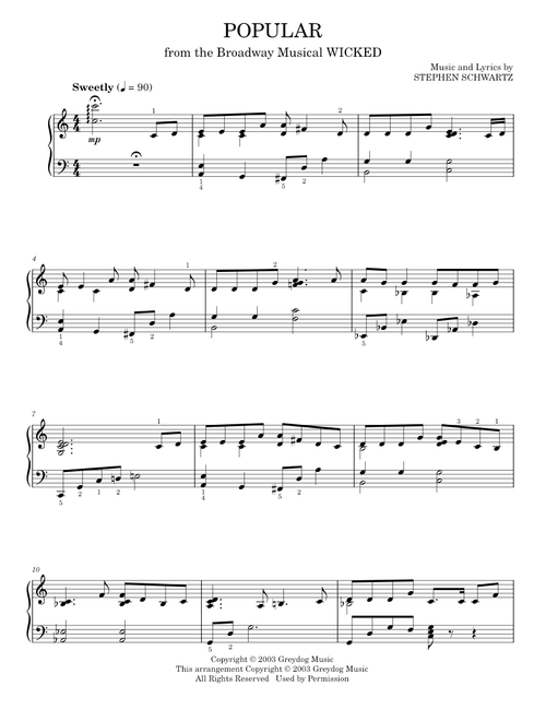 Popular (from Wicked) - Stephen Schwartz, Wicked Musical (Piano Solo)