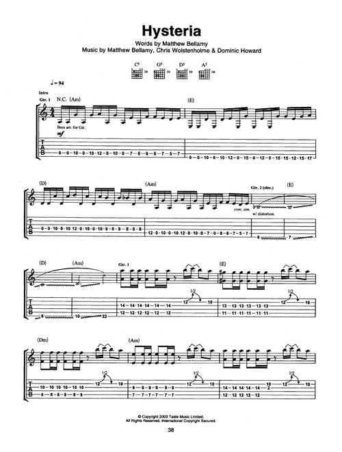Hysteria - Muse (Guitar Tab)