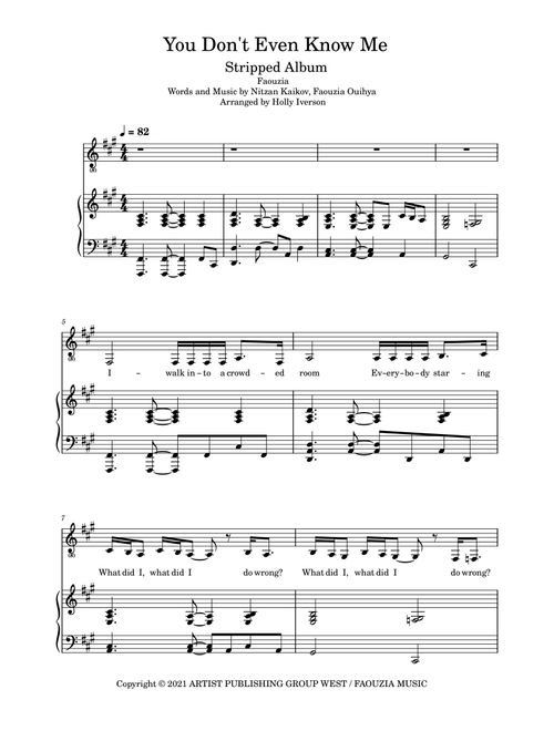 You Don't Even Know Me (Arr. Holly Iverson) - Faouzia (Piano Vocal)