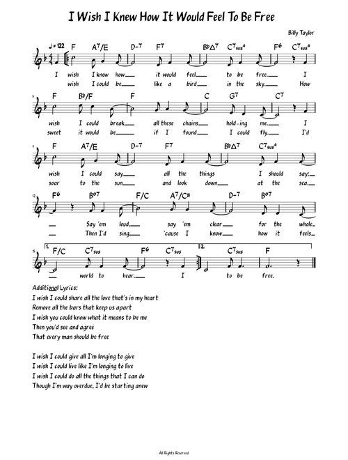I Wish I Knew How It Would Feel to Be Free (Lead sheet with lyrics )