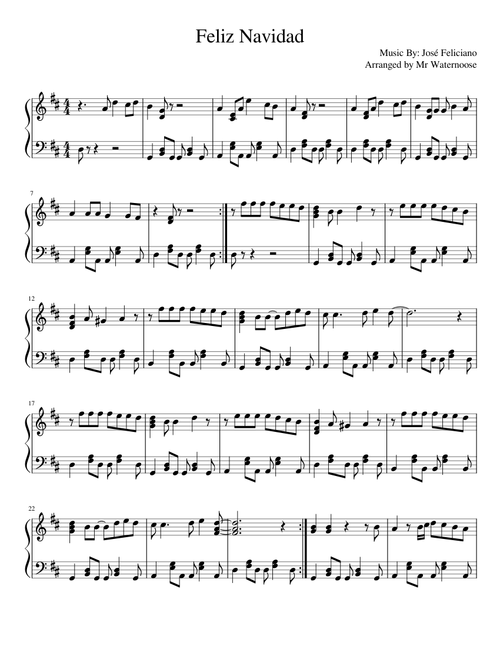 Feliz Navidad Piano Solo