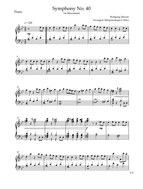 Symphony No. 40 - 1st Movement (Arr. Melquisedeque C.Silva) - Wolfgang Mozart (Piano Solo)