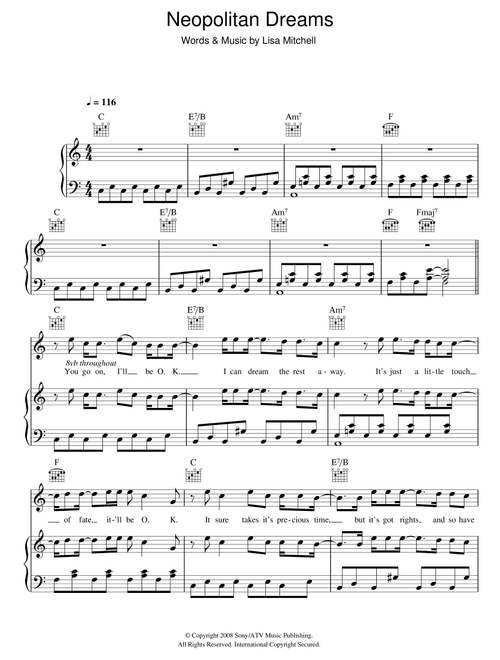 Neopolitan Dreams - Lisa Mitchell (Piano-Vocal-Guitar (Piano Accompaniment))