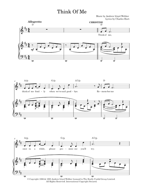 Think Of Me (from The Phantom Of The Opera) - Andrew Lloyd Webber, The Phantom Of The Opera Musical (Piano-Vocal-Guitar)
