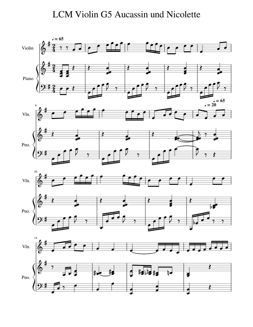 LCM Violin G5 Aucassin und Nicolette Sheet Music for Piano, Violin ...