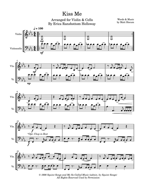 Kiss Me (Arr. Erica Ransbottom Holloway) - Sixpence None The Richer (Instrumental Duet)