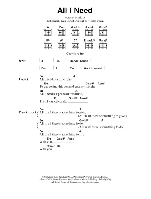 All I Need - Air (Guitar Chords-Lyrics)