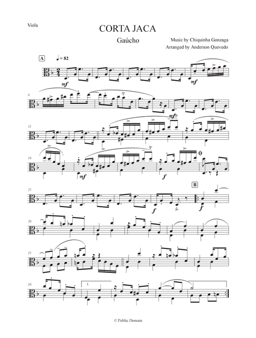 Corta Jaca (Gaucho) - Chiquinha Gonzaga for Viola (Arr. Anderson Quevedo) (Viola Solo)
