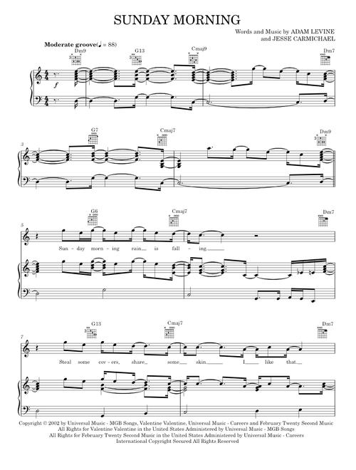 Sunday morning - Maroon 5 (Piano-Vocal-Guitar)