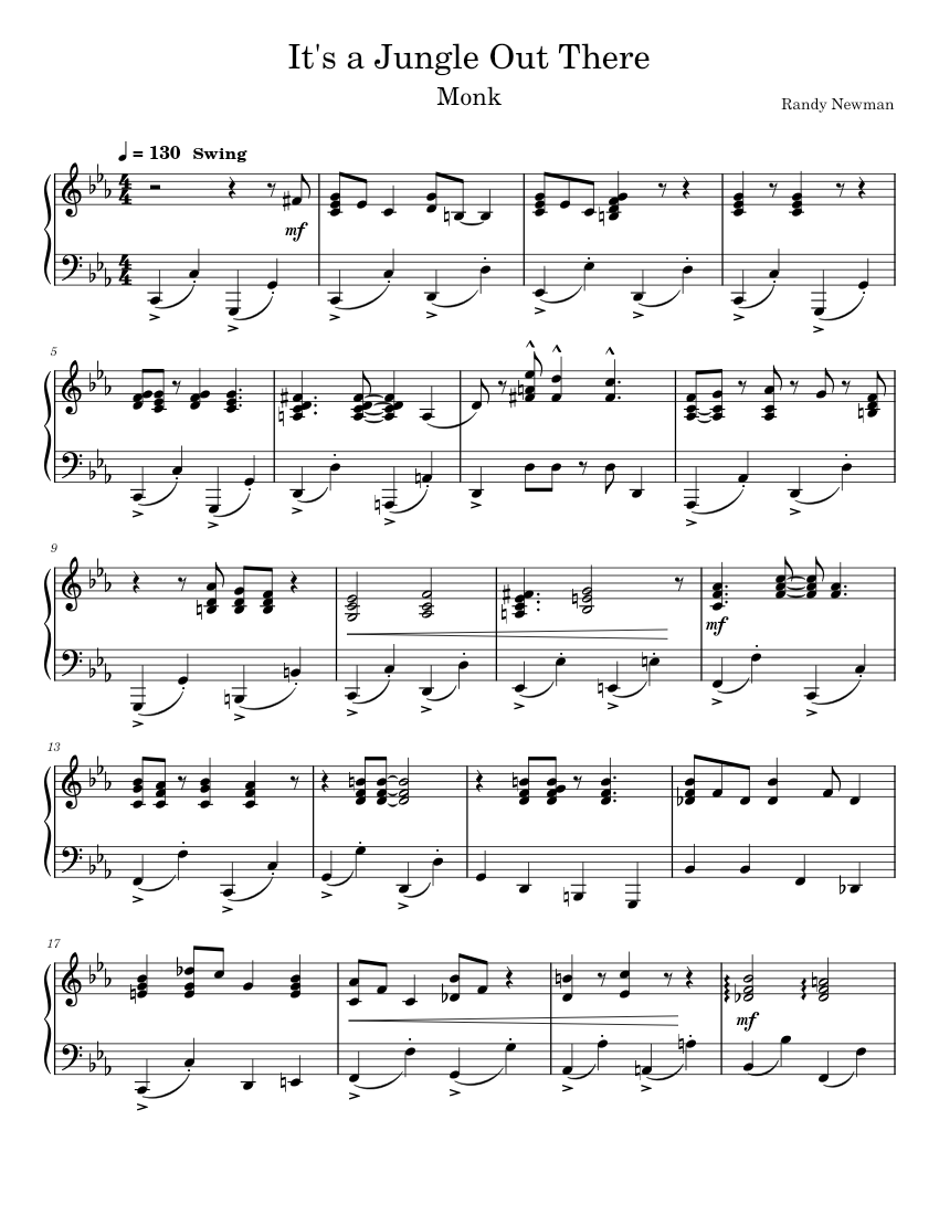 It's a Jungle Out There Randy Newman Sheet music for