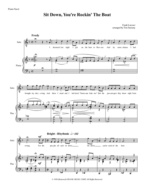 Sit Down You're Rockin' The Boat (Arr. Tim Sarsany) - Frank Loesser (Choral, TTBB)