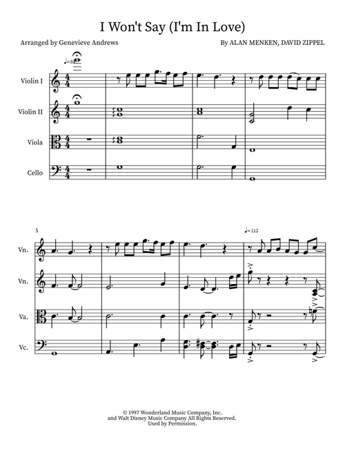I Won't Say (I'm In Love) (Arr. Genevieve Andrews) - Alan Menken (Small Ensemble)
