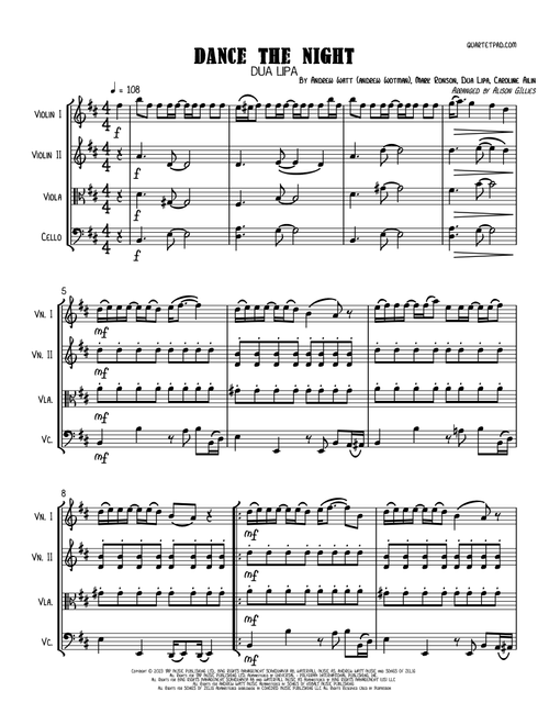 Dance The Night (Arr. Alison Gillies) - Dua Lipa (String Quartet)