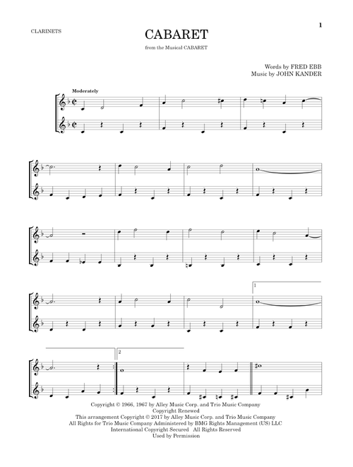Cabaret - Kander & Ebb, Fred Ebb, John Kander (Clarinet Duet)