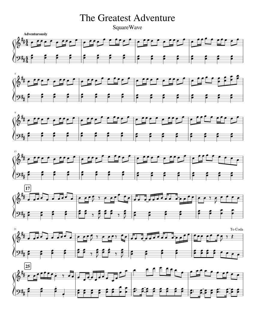 The Adventure Begins Sheet Music for Piano, Drum group