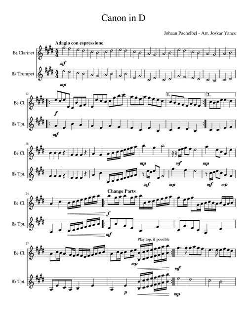 Canon in D for Trumpet And Clarinet