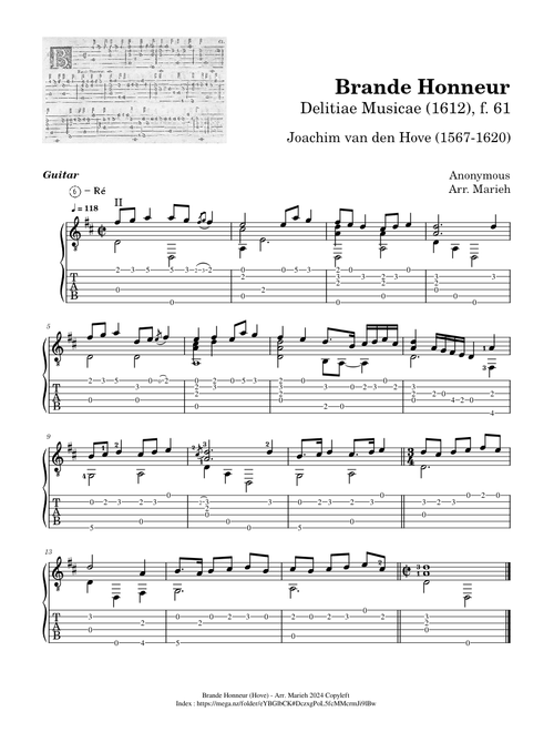 Brande Honneur – Joachim van den Hove (1567-1620) - Tablature