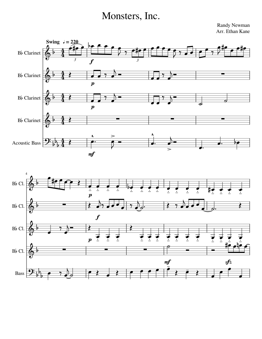 Monsters, Inc. 7 Sheet music for in bflat, Bass guitar (Mixed