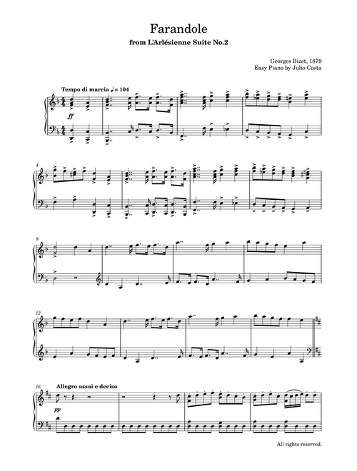 Bizet - Farandole (Easy Piano) (Arr. Julio Costa) - Georges Bizet (Easy Piano)