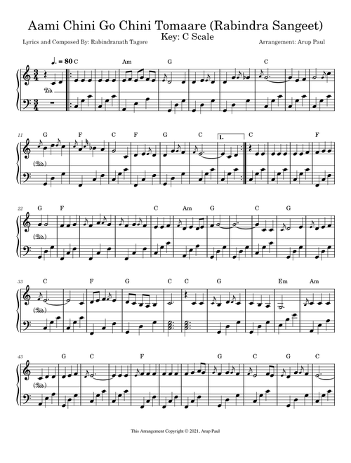 Ami Chini Go Chini Tomare Rabindra Sangeet Piano Solo Version Staff Notation By Arup Paul