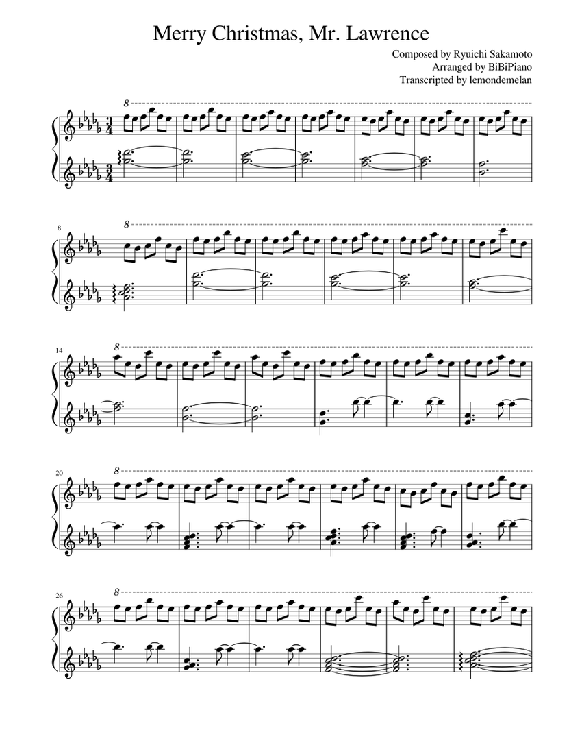 坂本龍一 Merry Christmas Mr. Lawrence ピアノ譜 Merry Christmas, Mr. Lawrence 楽譜 ピアノ (ソロ) | MuseScore.com