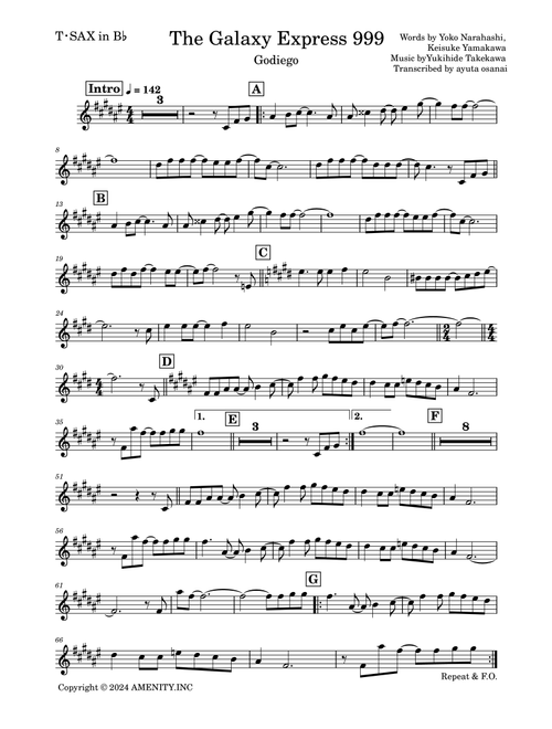 The Galaxy Express 999 (Arr. ayuta osanai) - Godiego (Tenor Sax Solo)