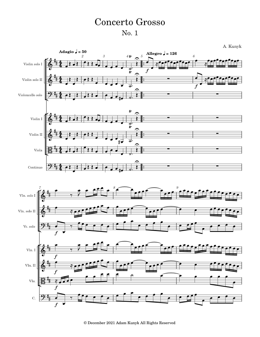 Concerto Grosso No. 1 | First Two Movements Sheet Music for
