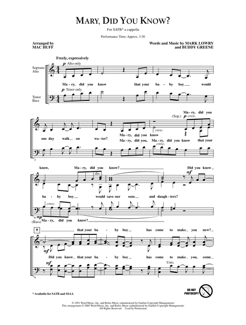 Mary, Did You Know? (arr. Mac Huff) - Kathy Mattea (Choral, SATB)