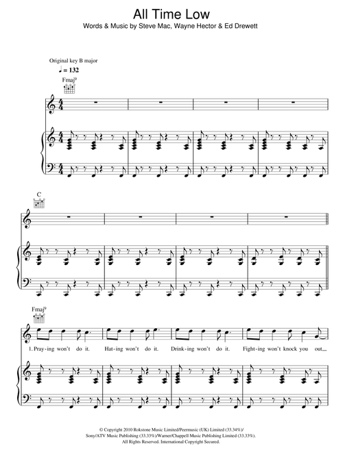 All Time Low - The Wanted (Piano-Vocal-Guitar (Piano Accompaniment))