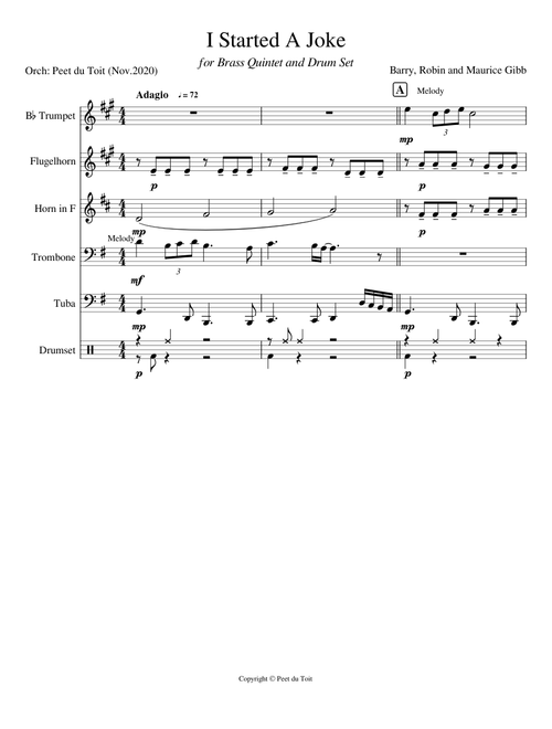 I Started A Joke - Barry, Robin & Maurice Gibb (Brass Quintet & Drum Set)