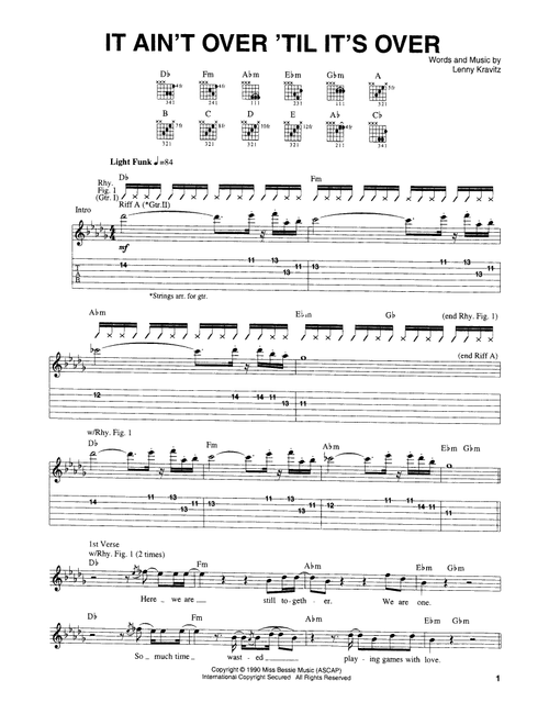 It Ain't Over 'Til It's Over - Lenny Kravitz (Guitar Tab)