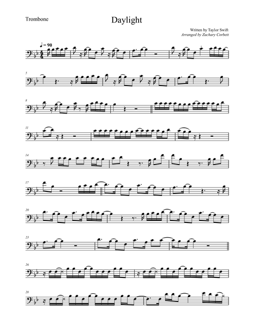 Daylight (Arr. Zac Corbett) - Taylor Swift (Trombone Solo)