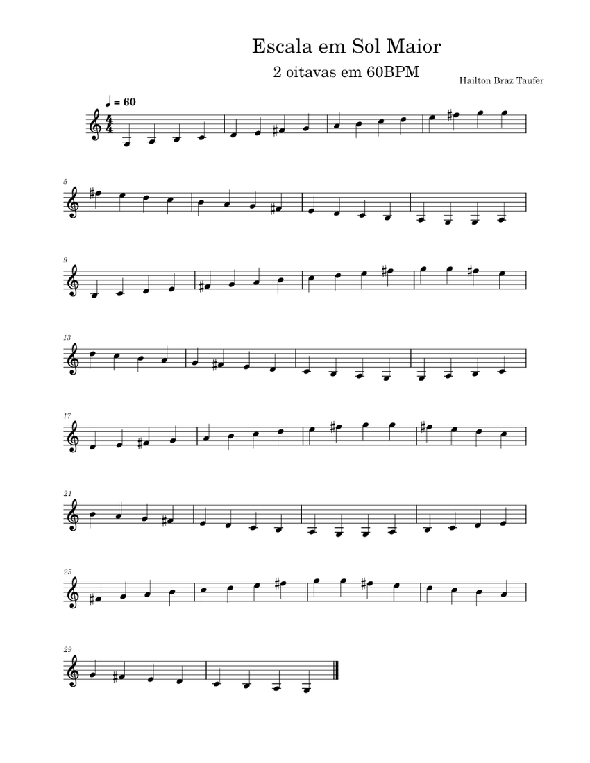 Scale in g Major 2 octaves at 60BPM / Escala em sol Maior 2 oitavas em ...