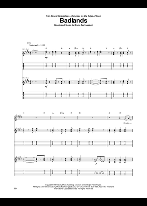 Badlands – Bruce Springsteen Sheet Music and Tab with Chords for