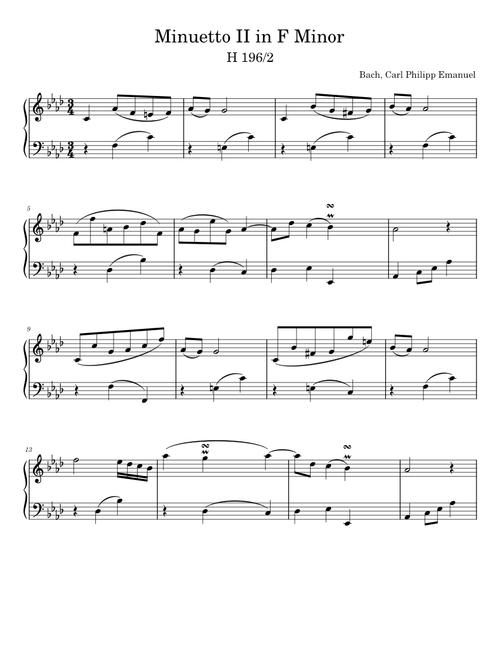 Minuetto II in F Minor - Bach, Carl Philipp Emanuel -  H 196/2