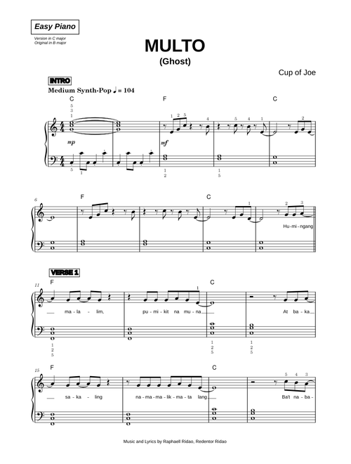 Multo (Ghost) - Cup of Joe (Easy Piano)