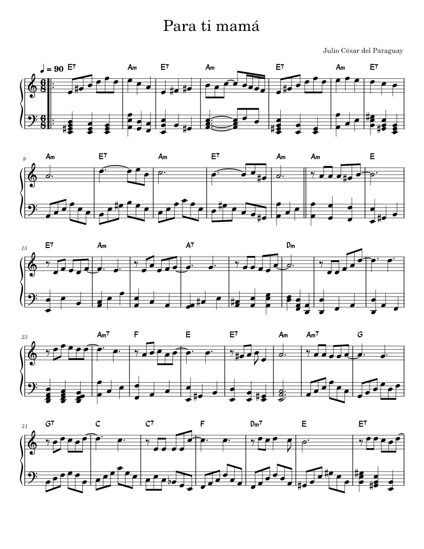 Para ti mamá – Julio César del Paraguay Sheet Music with Chords for ...