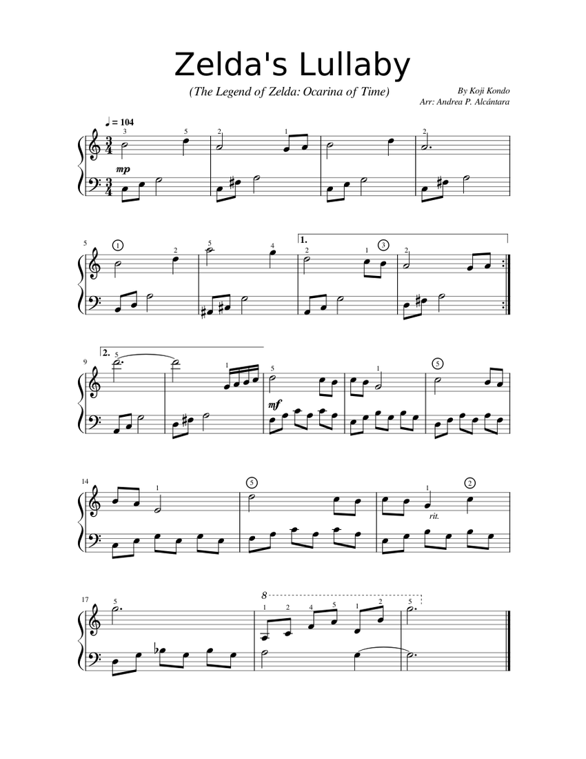 Zelda's Lullaby – Koji Kondo, 近藤 浩治 Sheet Music for Piano (Solo ...