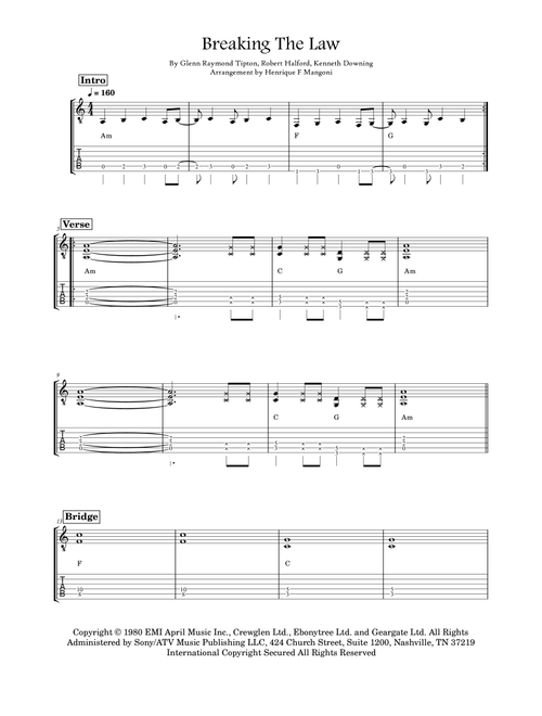 Breaking The Law (Arr. Henrique F Mangoni) - Judas Priest (Easy Guitar with TAB)