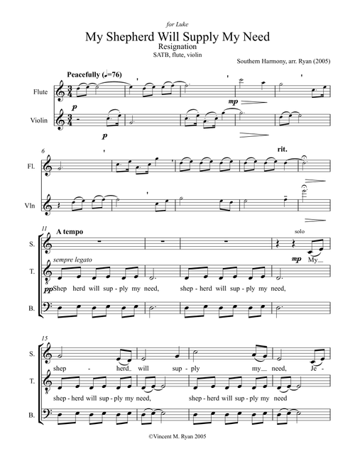 My Shepherd Will Supply My Need - Vincent M Ryan (Choral, SATB)