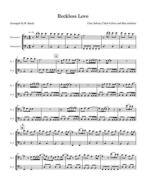 Reckless Love (Arr. K. Speck) - Ran Jackson, Caleb Culver, Cory Asbury (Cello Duet)