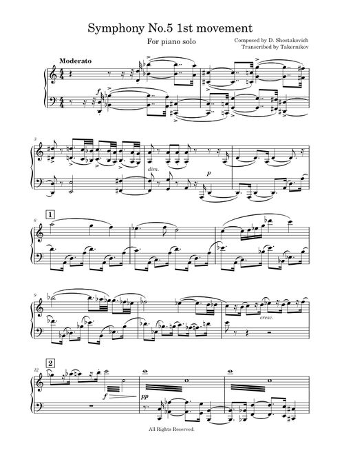 Shostakovich Symphony No5 1st movement for piano solo