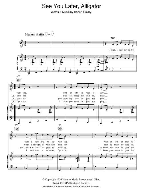 See You Later, Alligator - Bill Haley (Piano-Vocal-Guitar (Piano Accompaniment))