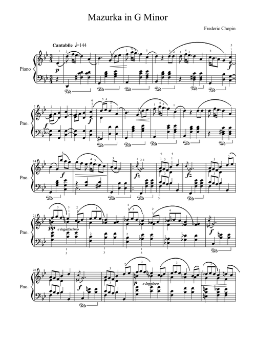 Mazurka in G Minor Opus 67, No 2 Chopin