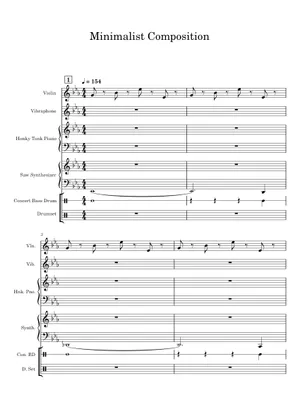 Minimum Music Minimalist Composition Sheet Music for Violin, Viola, Cello (String ...