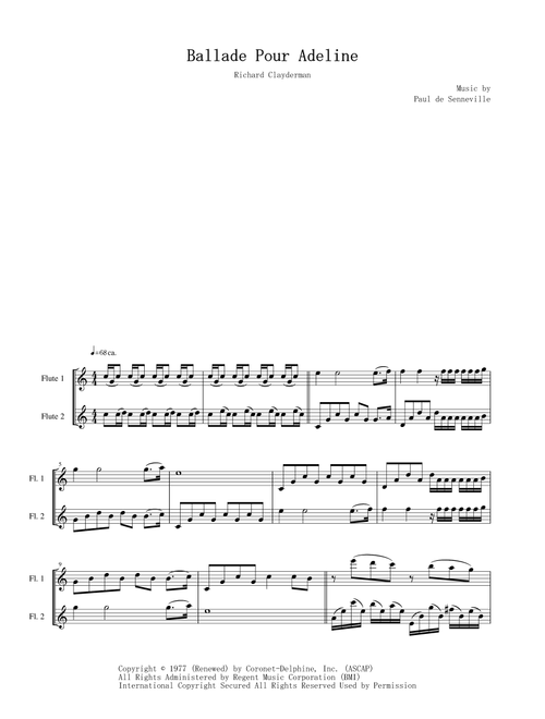 Ballade Pour Adeline (Arr. Kan Saito / Japan Duo Notes) - Richard Clayderman (Flute Duet)