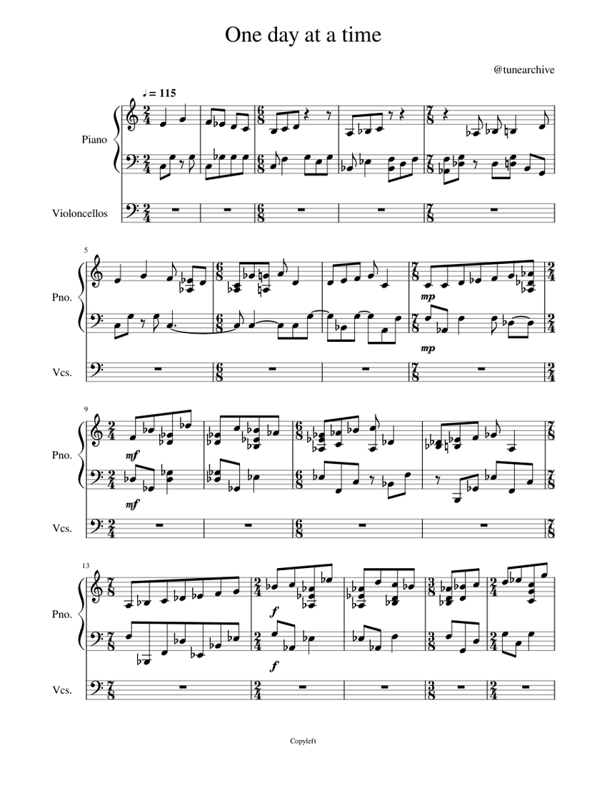 One day at a time Sheet Music for Piano, Strings group (Symphony ...